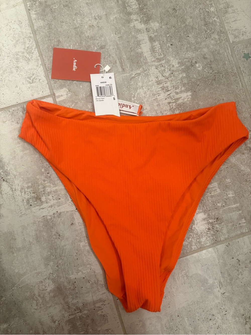 Andie Vibrant Orange Ribbed Swim Brief - Picture 2 of 5